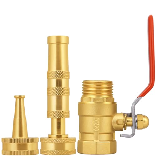 Adjustable High Pressure Brass Garden Hose Nozzle - Large Flow Long Handle Ball Valve, 3/4 GHT Fitting for Car Washing, Garden Watering & Floor Cleaning - color: Sprinkler+Nozzle+Valve C