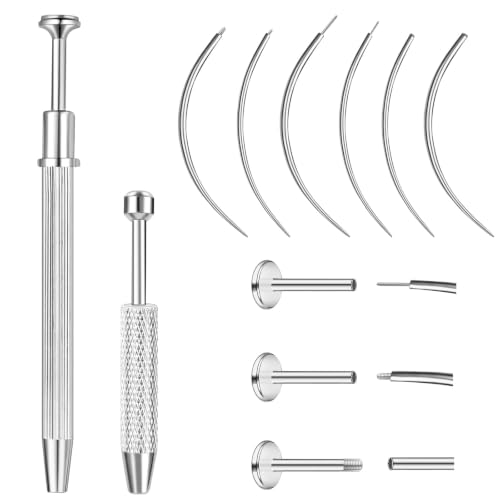 2Pcs Piercing Ball Grabber Tool for Changing Jewelry, Stianless Steel Flat Back Earring Applicator Internally Threaded Push Pin Piercing Grabber Tool - color: Silver-J