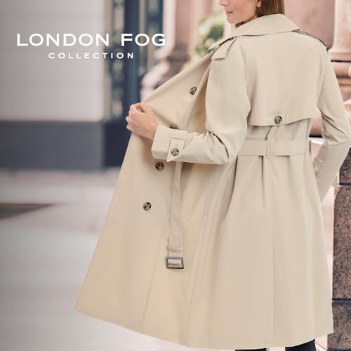 LONDON FOG womens Double-Breasted Long Trench Coat with Belt - color: Stone, size: 2X