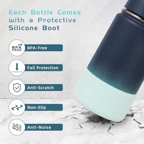 Volhoply 14oz KIds Stainless Steel Insulated Leakproof Water Bottle with Straw Lid and Silicone Boot,BPA-Free Easy Use for Boys&Girls,Double Wall Vacuum Bottles(Blue Green,1) - color: Blue Green