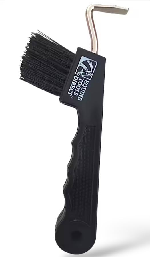 Horse Hoof Pick with Brush, Soft Touch Ergonomic Black Handle, Durable Hoof Cleaning Tool for Horses, Ponies & Farrier Hoof Care