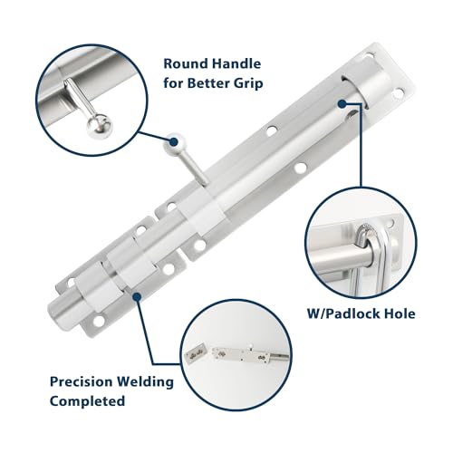 Alise 10 inch Barrel Bolt Latch,Heavy Duty Slide Lock for Barn Door | Brushed Nickel SUS304 Stainless Steel Padlock-Style Slide Bolt Latch,Security Gate Latch for Wooden Fence,Outdoor Door - color: Brushed Nickel, size: 10 Inch