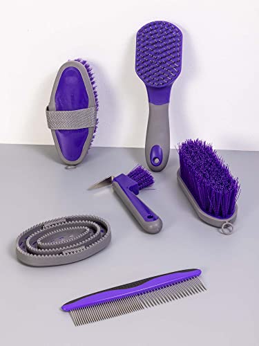 Horse Grooming Kit (12-Piece): Brushes, Storage Bag, Sweat Scraper, Mane Comb, Grooming Gloves - Purple Horse Gifts for Girls - color: Purple