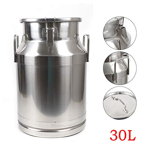 Milk Can with Sealed Lid, Stainless Steel Milk Transport Cans Wine Pail Bucket Tote Jug Pot Oil Liquid Storage Barrel with 2 Handles Sealed Silicone Anti-Leak Ring Lock Belt 30L 7.92 Gallon - color: 30L
