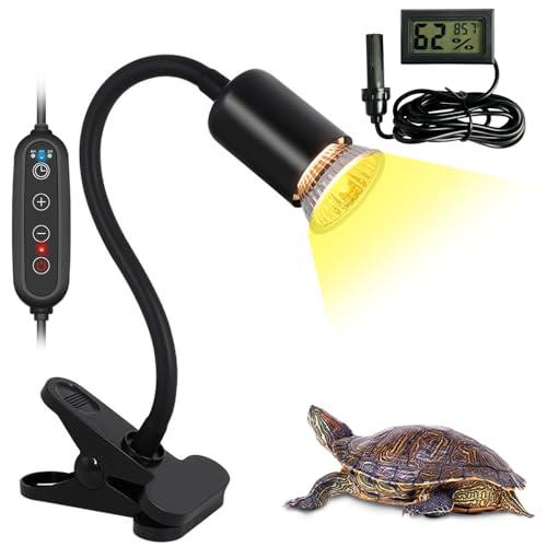 Dimmable Reptile Heat Lamp with Timer + 75W UVA UVB Light Bulb, Basking Spot Light Simulated Sunlight, Heating Lamp for Turtle, Lizard, Snake, Beared Dragon, Amphibians