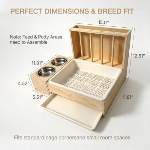 3 in 1 Rabbit Litter Box with Removable Hay Feeder, Separation Litter Box | Removable Hay Rack Feeder & Urine Waste Separation Bunny Toilet for Guinea Pigs, Chinchillas, Hamsters Rabbits - Less Mess