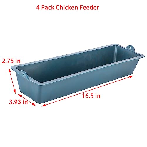 4 Pack Chicken Feeder Plastic Feed Trough Bucket for Chicken Duck Pigeon Bird Livestock Pet Poultry (Length: 16.5")