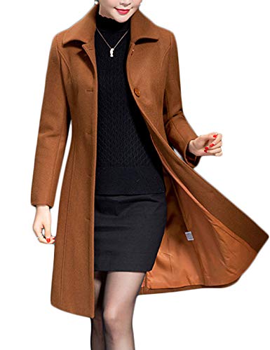 Jenkoon Women's Wool Trench Coat Winter Long Thick Overcoat Walker Coats - color: Caramel, size: Large