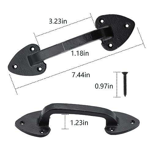 WellMade Barn Door Handles, 7.5 in Gate Handle, Rustic Metal Door Pull Handle Hardware for Wooden Garden Gate Shed Cabinet（Black, 2 Pack - size: 2 Pack