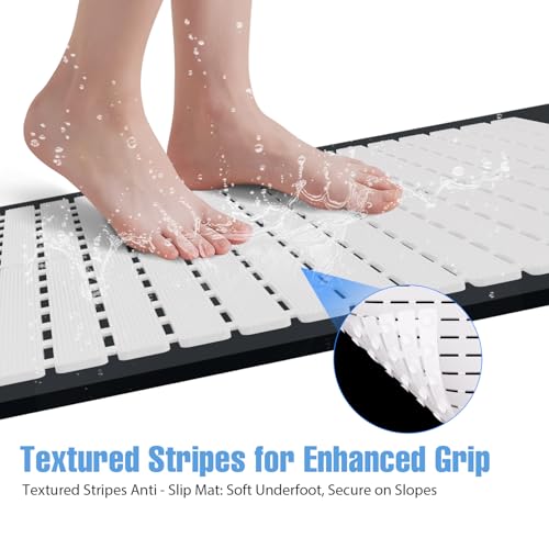 Shower Mat Non-Slip Bath Mat for Tub and Shower Stall,200+ Suction Cups with Drain Holes, Quick Dry Machine Washable, Extra Grip for Stand Up Showers, Bathroom Essentials 24x24 Inch (White) - color: White