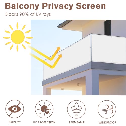 SUNNY GUARD 2.5' x 5' Balcony Privacy Screen, HDPE Patio Railing Cover Fence - color: White, size: 0 2.5' x 0 5'