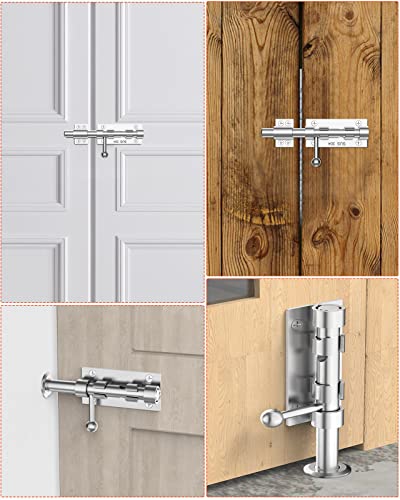 Heavy Duty Slide Bolt Gate Latch Hardware, 6.3 Inch, Silver-2PCS | Solid 304 Stainless Steel Latches Electroplating Finish, Barrel Bolt Lock for Wooden Fence, Interior, Yard/Barn/Shed Door - color: Silver - 2 Pack