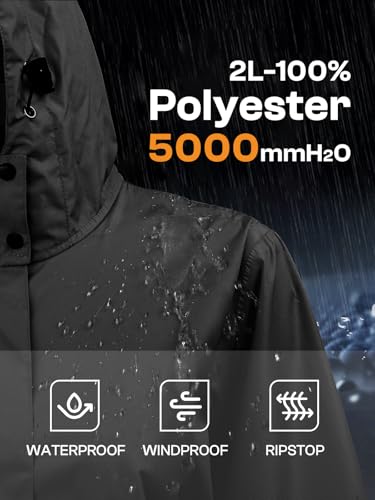 SaphiRose Women's Lightweight Packable Waterproof Long Rain Jacket | Raincoat, rain coat, windbreaker, with hood, knee-length, pack in bag, mesh lining, outdoor, camping, travel, walking dog - color: Black, size: Small