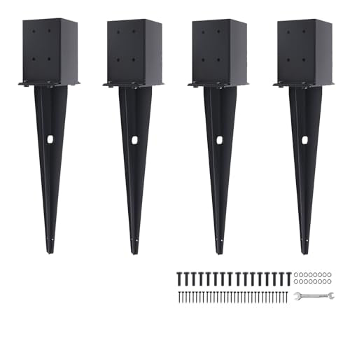 4 Pcs 4 "x 4 "Fence Post Anchors Ground Spike 22"(Fit 3.6 ” X 3.6”) | Heavy Duty Carbon Steel Fence Stakes Post Base with Black Powder Coated Support for Mailboxes|Fences|Trellis Posts|Banners
