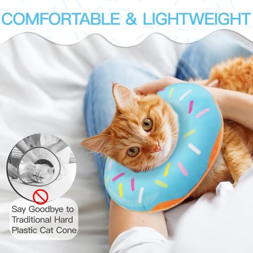Cat Cone Collar Soft, Cute Cat Donut Collar After Surgery, Adjustable Kitten Recovery Cones to Stop Licking, Lightweight Neck Elizabethan Collars for Cats Kittens (Blue, Small) - color: Blue, size: Small