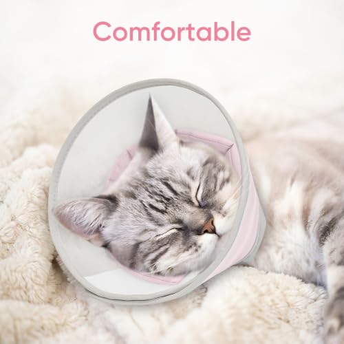Supet Soft Cat Cone Collar to Stop Licking, Breathable Mesh Cone with Waterproof Liner Recovery Collar, for Kitten and Large Cats, Comfortable Elizabethan Alternative for Spay Neuter Grooming, M, Pink - color: Pink, size: M