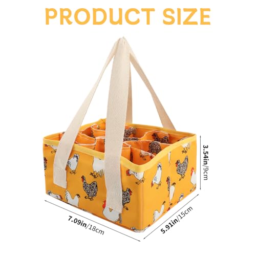 Eggs Collecting Basket, Large Egg Bags with 9 Pouches, Durable Canvas Egg Holder for Duck, Chicken, Goose Eggs(COLOR:Yellow) - color: Yellow