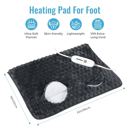 Electric Heated Foot Warmer Soft Flannel Foot Heater with 2h Auto Off & 3 Heat Levels Full Body Use Heating Pad for Feet, Abdomen, Cramps, Pain Relief Pocket Design 16" x 22" Dark Grey - color: Light Grey