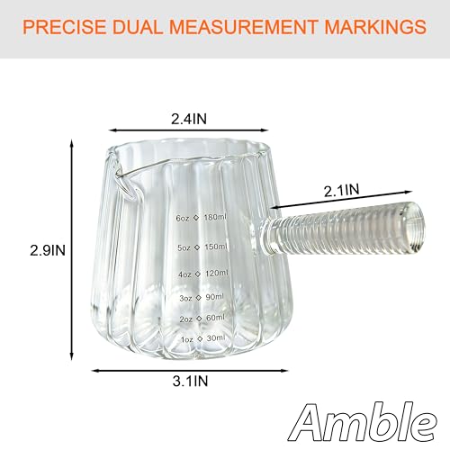 Amble Espresso Cups, Espresso Accessories, 6 Oz Espresso Shot Cups with Handle, Coffee Measuring Cup, Markings in both oz & ml, Dishwasher Safe