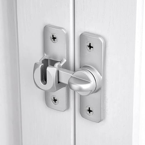 Silvery 90/180° Sliding Door Latches，Aluminum Alloy Cabinet Lock | Flip Gate Latches,Barn Door Latch,Right Angle Door Lock,for bedroom,cabinet,Wine Cabinet,drawer,garage,window,Pet Cage - color: Silvery