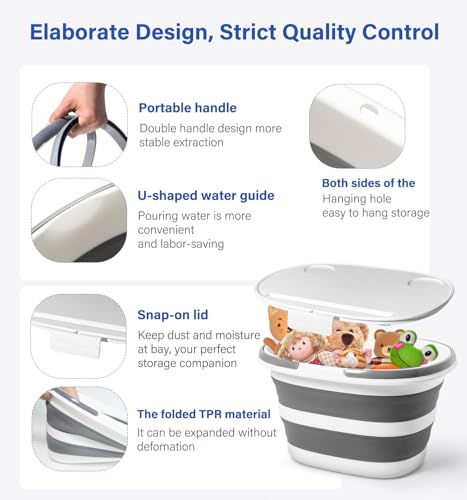 Lesipee Upgraded 16L Collapsible Mop Bucket with Multi-Functional Lid, 4-in-1 Foldable Silicone Tub with Table Surface, Floor Stand, Space Saving 4.2 Gallon Storage Solution for Home & Outdoor - style: 16 Bucket with Cover