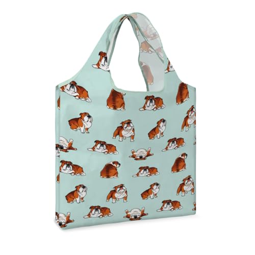 WIRESTER Reusable Grocery Tote Bag for Women, Foldable Shopping Bag, Cute Shoulder Bag, Beach Bag - color: English Bulldog Funny Playful Postures (2)