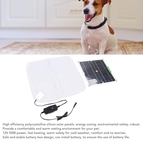 LICAEVEY Solar Panel Pet Heating Pad 12V 50W - Portable Soft Heated Blanket for Dogs Cats Outdoor Car Travel, Chicken Coop Safe, Puppy Kitten Warmer with Battery Box