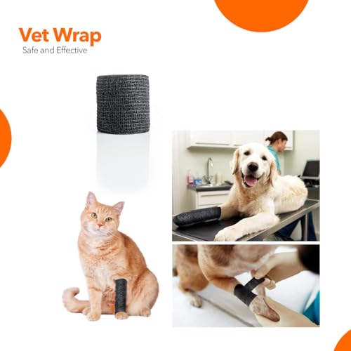 Latex Free Self Adhesive Bandage Wrap 2 inch x 5 Yards - 24 PCS Black Non-Woven Elastic Bandage Wrap - Vet Wrap for Dogs