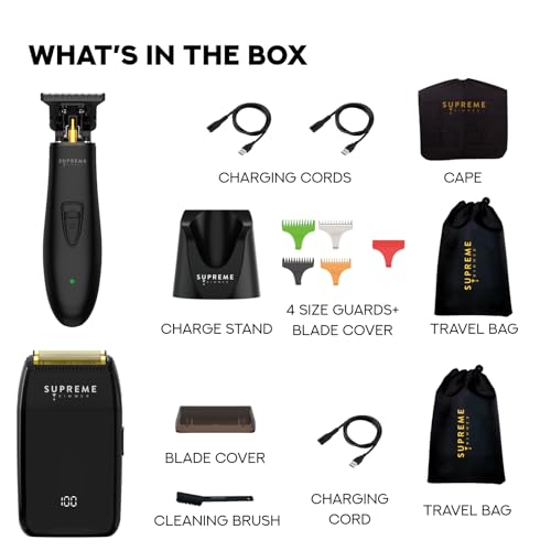 Supreme Trimmer 2-in-1 DLC T-Shaper Beard & Hair Trimmer + Crunch Lite Foil Shaver | Barber-Grade Precision & Travel Kit | Cordless Beard Grooming Set - style: Crunch Lite & DLC T-Shaper