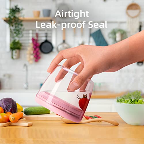 400ml Meal Prep Container Set of 4 Pink Tritan Plastic Food Storage Containers with Lids, Airtight Leakproof Pop Top Lid Bowl for Breakfast Leftovers - color: 400ml*4 Pink