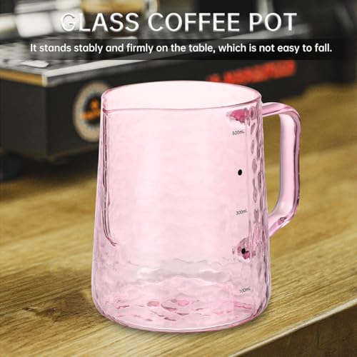 Toyvian Glass Milk Jug with Pink Scale, 500ml Heat-Resistant Borosilicate Coffee Pitcher Graduated Milk Frothing Cup with Spout Portable Glass Coffee Server for Espresso Latte Art Home Brewing