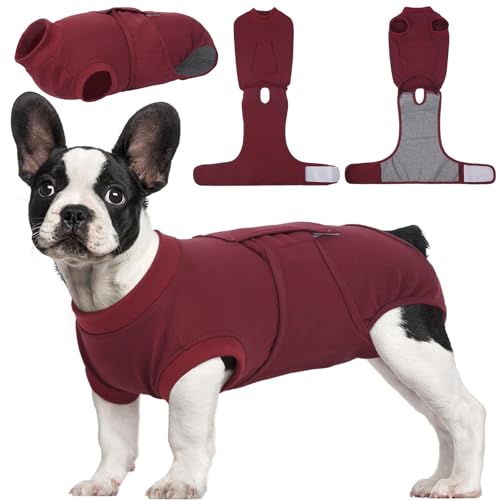 Kuoser Recovery Suit for Dogs Cats, Soft Dog Surgery Suit Female Male Spay | Professional Dog Onesie for Surgery, Substitute E-Collar & Cone, Prevent Licking Dog surgical suit Pet Neuter Suit - color: WineRed, size: X-small (Back:8.3-11.4'', Weight:4-7 Lb