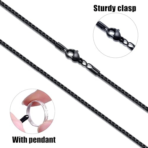 Fiusem Box Chain for Men and Women, Stainless Steel Necklace Chain | Silver Tone/14K Gold Plated/Black Mens Necklace, Width 2/2.5/3/4/5mm, Length 18-28 Inches - size: 28 Inches, style: Black 2MM
