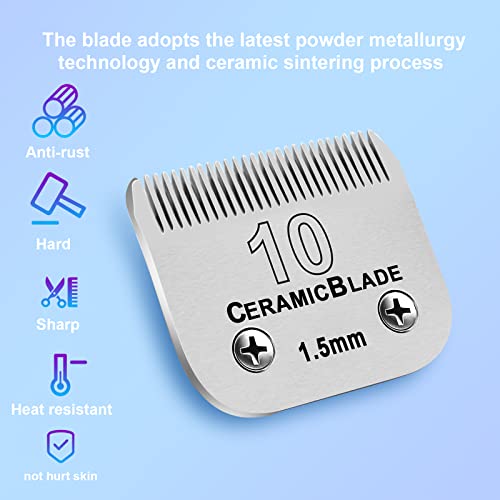 10# Grooming Ceramic Pet Clipper Blades Compatible with Andis & Oster A5 | Cut Length 1/16"(1.5mm),Compatible with Wahl KM10 Series Clippers - color: Silver, size: 10# 1.5mm