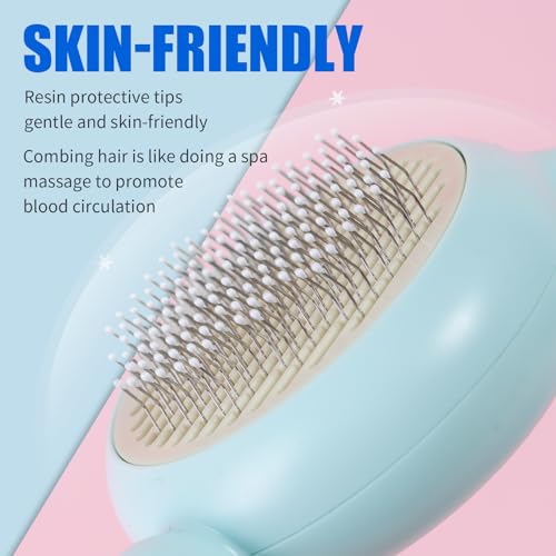Cat Brush Dog brushes with Release Button for Shedding Grooming, suit for Long or Medium Haired Cats, Lightweight Skin Friendly Pet Brush Hair Removal Comb Brushes for Kitten - color: Light Blue