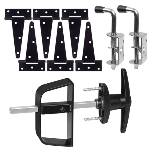 Double Door Shed Hardware Kit - Complete with Hinges, Latches, and 7-1/2" T-Handle Lock - Includes Window and Door/Window Hinge Set, for Gates, playrooms - size: 7-inch-Big-T