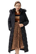 Orolay Women Warm Down Jacket with Hood Fur Long Puffer Coat Brown - color: Black, size: X-Small
