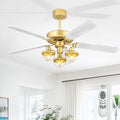 YOUKAIN 52-Inch Farmhouse Ceiling Fan with 3 Lights & Remote, Gold/Wood | 5 reversible blades, industrial-inspired gold and wood finish for indoor/outdoor use and covered patios