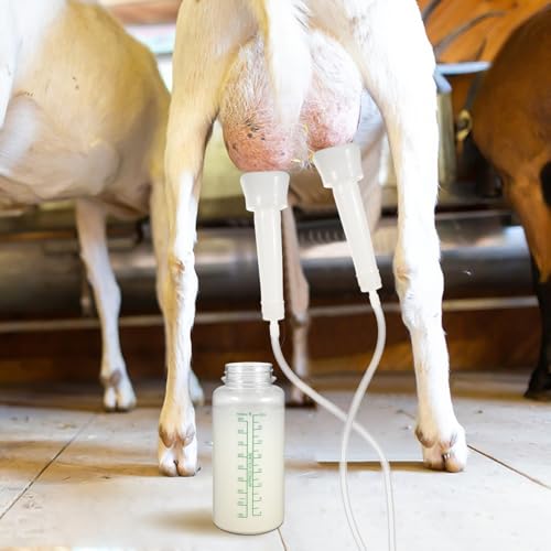 YARNOW Manual Goat Milking Machine Portable Cow Milker Kit, 1L Hand Vacuum Pump Sheep Milking Equipment for Small Farm, Cattle Extractor with Clear Bottle & Cleaning Brushes