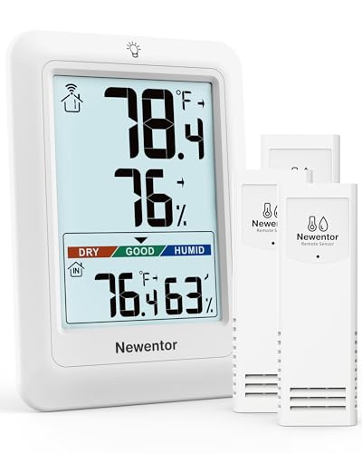 Newentor Indoor Outdoor Thermometer Wireless with 24H/48H/ALL-TIME High Low | Big Number 4" Display, Inside Outside Temp & Humidity, Comfort Indicator, Weather Station for House Patio, White, 3 Sensors - color: White, size: with 3 sensor