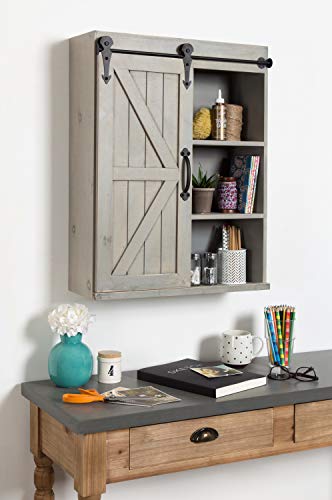 Kate and Laurel Cates Decorative Wood Wall Storage Cabinet with Sliding Barn Door, Rustic Gray - color: Grey