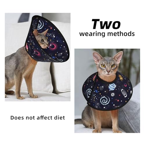 Space Milky Way Galaxy cat Cone Collar Adjustable Elizabethan Circle Kitten Dog Stop Licking Scratch After Surgery Protective Neck Cover - color: Space Milky Way Galaxy, size: Large