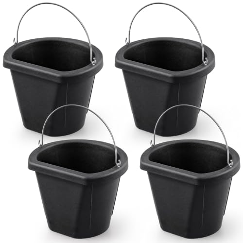 Marsui 4 Pcs Rubber Feeder Bucket, 18 Quart 4.5 Gallon Rubber Horse Feed Bucket, Large All-Purpose Water Pan, for Goats Horses Animal Feeding, Black