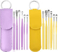 12 Pcs Ear Pick Earwax Removal Kit, Ear Cleaning Tool, Stainless Steel Earwax Removal Tool with Leather Storage Box (Yellow&Purple) - color: Purple and Yellow