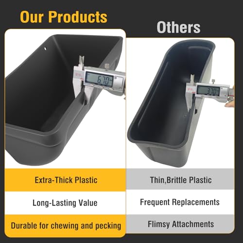 2 Pack Hanging Chicken Feeder Trough for Goat,Sheep,Dog.Livestock Feeding Container Goats Supplies Feeders Waterer Bucket (Black)