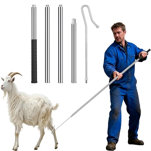 Goat Sheep Catcher Hook, 304 Stainless Steel Sheep Leg Hook, Length Can Be Adjusted Freely 44"48"59"63"75" Goat Grabber Tools, Shepherd Sheep Crook, Grab Them Simply and Quickly (Iron Ball)