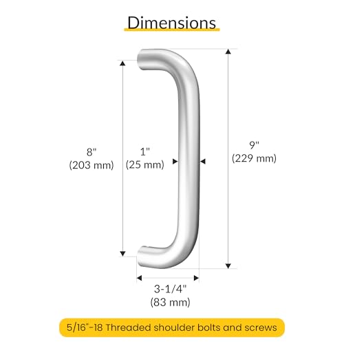 BRIXWELL Straight Back-to-Back Pull Handle Aluminum Material, Clear Anodized Finish, 9" Total Length, 8" Center-to-Center, 1" Diameter, 3-1/4" Projection - color: Clear Anodized, size: 9 Inch