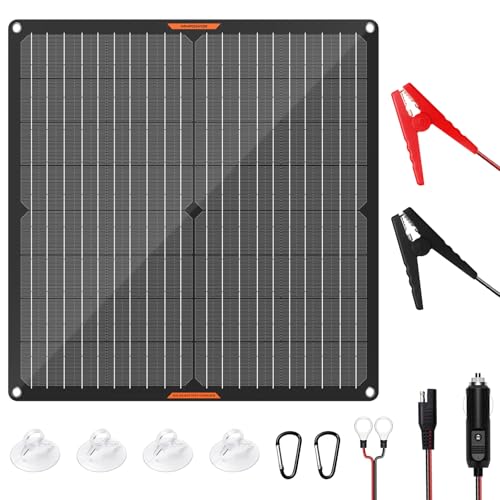 30Watt 12V Solar Car Battery Trickle Charger & Maintainer | Portable Waterproof Solar Panel Kit Fits 12V Batteries for Boats, Marine, RVs, Automotive, Trailer with Alligator Clip - size: 30W Solar Panel