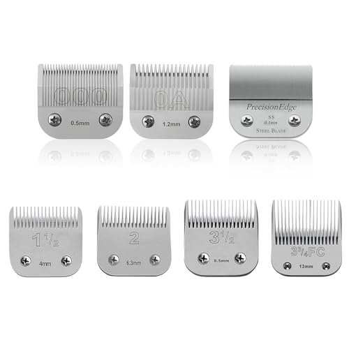 Replacement Ceramic Blades Set,Compatible with Andis,Oster 76,Wahl KM10 | 0.5mm(1/50") to 13mm(1/2") Cutting Length,Include OOO+OA+SS+1-1/2+2#+3-1/2+3-3/4,7Pack - color: 7 pcs