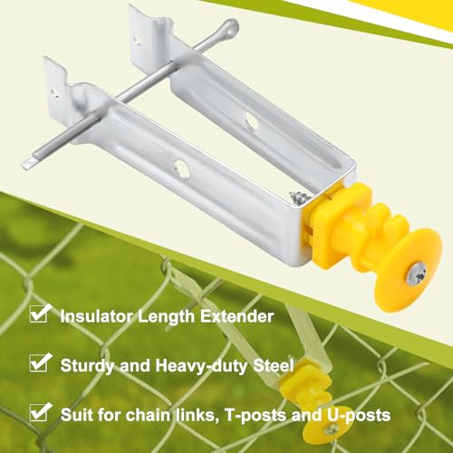 Tondiamo Chain Link Insulator Electric Fence Stainless Steel Insulator T Post Extender Wire Holders for Chain Link and Studded T & U-Posts Tubing(Yellow,25 Pcs) - color: Yellow